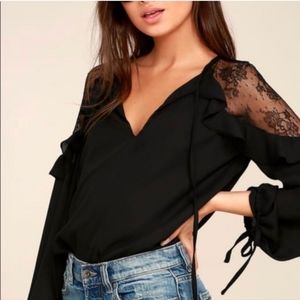 Lulu's Glorious Day Black Long Sleeve Floral Lace Ruffle Top